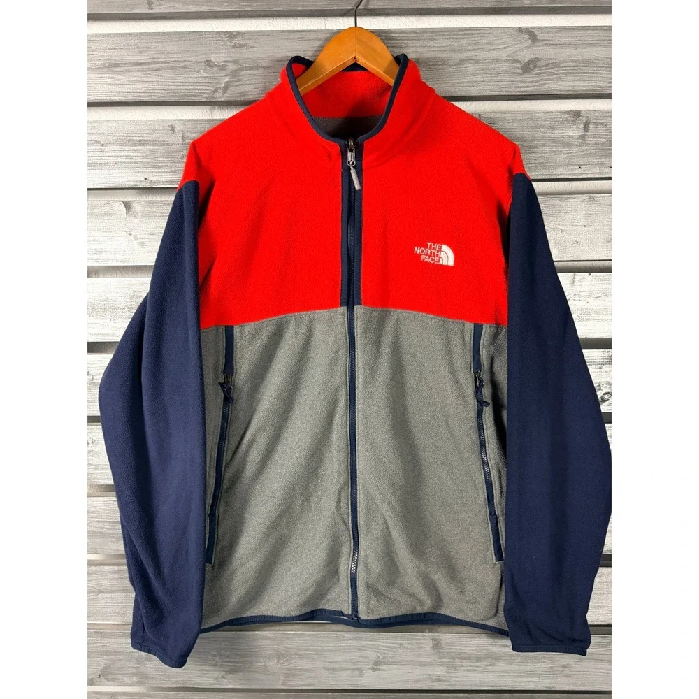 The North Face Mens XL Full Zip Up Fleece Jacket Colorblock Orange Grey Blue